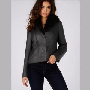 Maxima Wilson’s Leather Faux Fur Jacket Button Up XL Black
